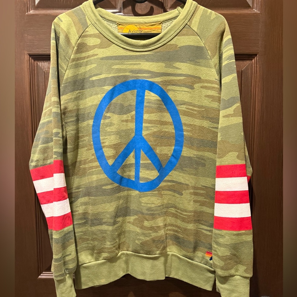 ☮️ Aviator Nation ☮️ Camo Peace Warrior Crewneck Sweater